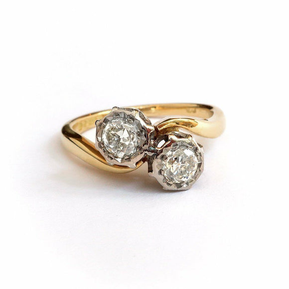 2ct Round Cut VVS1 Diamond 2 Stone Bypass Engagement Ring 14k Yellow Gold Finish