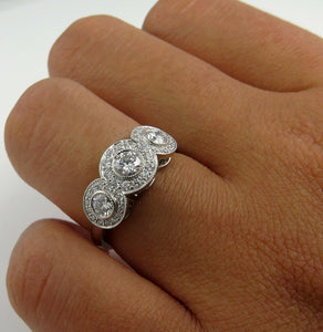 4Ct Round Cut Diamond Halo Trilogy Vintage Engagement Ring 14K White Gold Finish