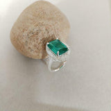 2.4ct Engagement Ring Green Emerald Cut Dotted Ball Halo 14k White Gold Finish