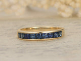 2.1ct Princess Blue Sapphire Channel Set Half Eternity Band 14k Yellow Gold Over