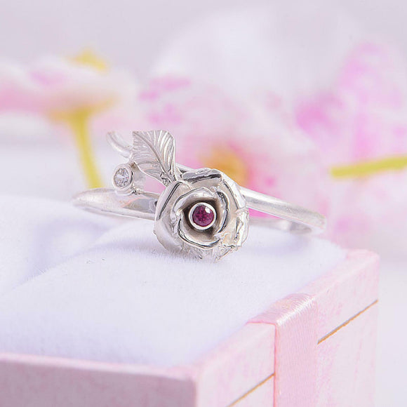 0.2ct Round Cut Pink Ruby Engagement Ring Flower Solitaire 14k White Gold Finish