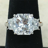 3Ct Cushion Trapezoid Cut Diamond Trilogy Engagement Ring 14K White Gold Finish