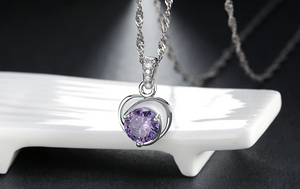 0.9ct Round Cut Purple Amethyst Pendant Heart Shape 14k White Gold Over NO CHAIN