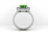 2ct Cushion Cut Green Emerald Milgrain Floral Halo Ring 14k White Gold Finish