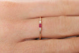 0.3ct Baguette Pink Ruby Trilogy Minimalist Engagement Ring 14k Rose Gold Finish