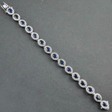 10ct Oval Cut Blue Sapphire Diamond Halo Tennis Bracelet 14k White Gold Finish