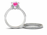 2.7ct Emerald Cut Pink Sapphire Engagement Ring Bridal Set 14k White Gold Finish