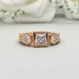 2ct Engagement Ring Princess Cut Diamond Milgrain Trilogy 14k Rose Gold Finish