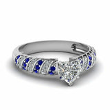 2ct Heart Cut Diamond Blue Sapphire Solitaire Engagement Ring 14k WhiteGold Over