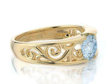 1ct Round Blue Aquamarine Vintage Filigree Engagement Ring 14k Yellow Gold Over