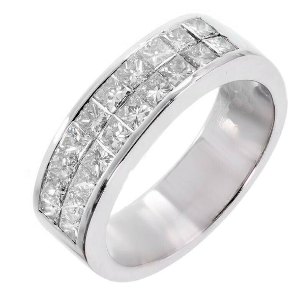 1.5ct Princess Cut Diamond Two Row Wide Wedding Ring Band 14k White Gold Finish