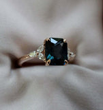 2ct Radiant Cut London Blue Topaz Leaf Marquise Accent Ring 14k Rose Gold Finish