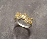 2.4ct Engagement Ring Emerald Yellow Citrine Geometric Bar 14k White Gold Finish