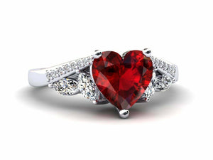 2ct Heart Red Ruby Engagement Ring Art Deco Diamond Accent 14k White Gold Finish