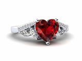 2ct Heart Red Ruby Engagement Ring Art Deco Diamond Accent 14k White Gold Finish