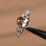 1ct Oval Cut Peach Morganite Fancy Engagement Ring 14k White Gold Finish