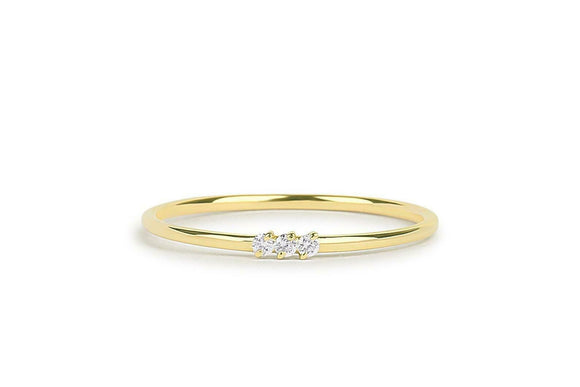 Minimalist Trilogy Engagement Ring 0.1ct Round Cut Diamond 14k YellowGold Finish