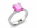 2.7ct Emerald Cut Pink Sapphire Engagement Ring Bridal Set 14k White Gold Finish