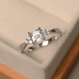 1ct Asscher Cut Diamond Petite Round Accents Engagement Ring 14k White Gold Over