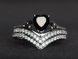 2ct Engagement Ring Heart Cut Diamond Curved Bridal Set 14k White Gold Finish