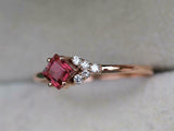 1ct Engagement Ring Asscher Cut Pink Ruby Petite Minimalist 14k Rose Gold Finish