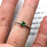 1ct Cushion Cut Emerald Solitaire with Round Accents Ring 14k White Gold Finish