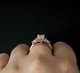 Trilogy Bridal Set Engagement Ring 2ct Oval Cut VVS1D Diamond 14k Rose Gold Over