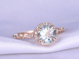 1.8ct Round Cut Blue Aquamarine Engagement Ring Diamond Halo 14k RoseGold Finish