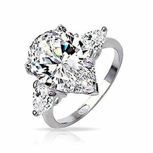 2.5ct Pear Cut VVS1D Diamond Three Stone Engagement Ring 14k White Gold Finish