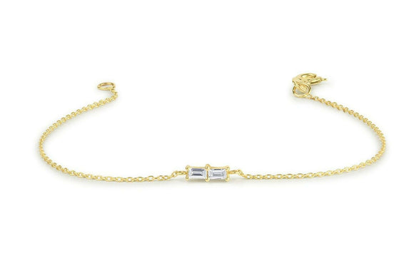 1ct Baguette Cut Diamond Petite Minimalist Chain Bracelet 14K Yellow Gold Finish