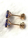 2ct Stud Earrings Round Cut Blue Sapphire Solitaire Women 14k Yellow Gold Finish