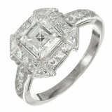 2ct Asscher Cut Diamond Halo Art Deco Accent Engagement Ring 14k White Gold Over