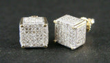 0.8ct Round Diamond Iced Cube Cluster Hip Hop Stud Earrings 14k Yellow Gold Over