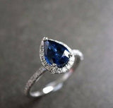 1ct Oval Blue Sapphire Halo Diamond Accent Engagement Ring 14k White Gold Finish