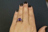 2ct  Emerald Cut Purple Amethyst Irish Trinity Solitaire Ring 14k WhiteGold Over