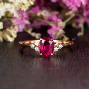 1.2ct Oval Cut Pink Ruby Diamond Petite Engagement Ring 14k Rose Gold Finish