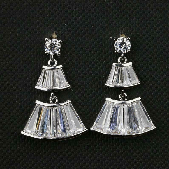 2ct Baguette Diamond Chandelier Dress Fan Shape Drop Earrings 14k WhiteGold Over