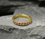 1ct Wedding Band Round Cut Pink Ruby 3/4 Eternity Stackable 14k Yellow Gold Over