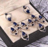 5ct Drop Earrings Pear Cut Blue Sapphire Cocktail Chandelier 14k White Gold Over