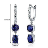 2Ct Cushion Round Cut Blue Sapphire Bamboo Drop Earrings 14K White Gold Finish