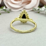 2ct Engagement Ring Pear Cut Diamond Leaf Inspired Halo 14k Yellow Gold Finish