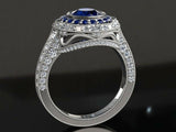 5ct Round Cut Blue Sapphire Engagement Ring Cocktail Art Deco 14k WhiteGold Over