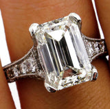 4Ct Emerald Cut Diamond Mligrain Vintage Engagement Ring 14K White Gold Finish