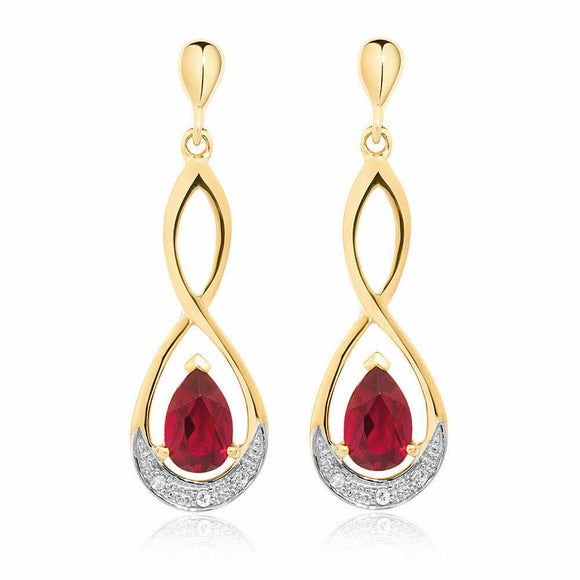 1ct Pear Cut Red Garnet Infinity Drop Women Earrings 14k Yellow Gold Finish