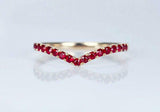 0.7ct Round Pink Ruby Wedding Band V Shaped Petite Curved 14k Yellow Gold Finish