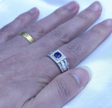 2ct Round Cut Blue Sapphire Engagement Ring 14k White Gold Finish Halo Solitaire