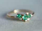 1ct Engagement Ring Round Cut Green Emerald Cluster Design 14k YellowGold Finish