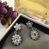 5Ct Round Cut Diamond Elegant Dual Floral Drop Earrings 14K White Gold Finish