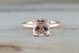 1ct Cushion Cut Morganite Lotus Flower Petal Solitaire Ring 14k Rose Gold Finish