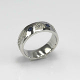 0.2ct Round Cut Blue Sapphire Wedding Band Celtic Design 14k White Gold Finish